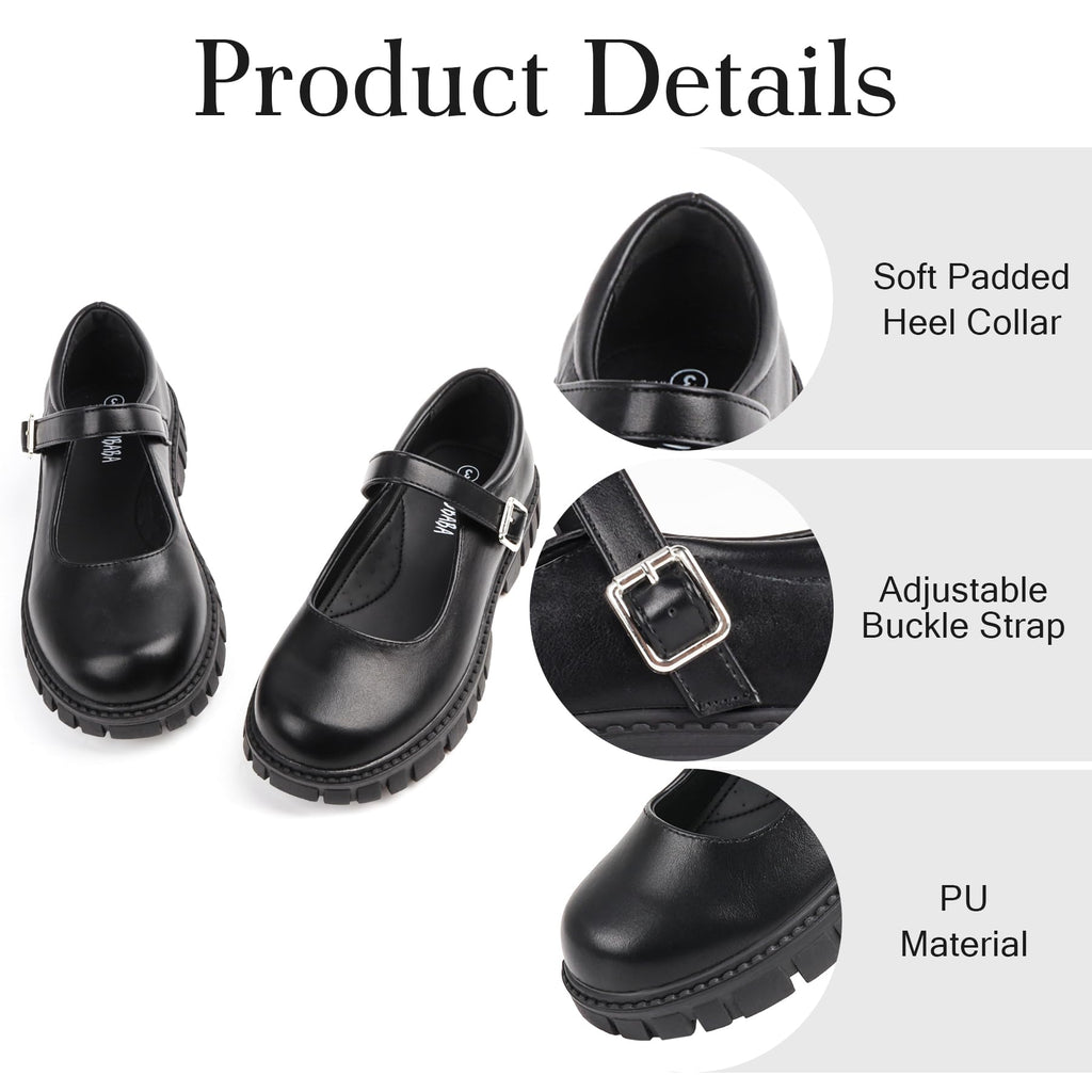 Wulubaba School Shoes for Girls, Black Mary Jane Flats | School Uniform, Non-Slip Sole, Round Toe, Toddler And Little Girl, Daily Dress Wear