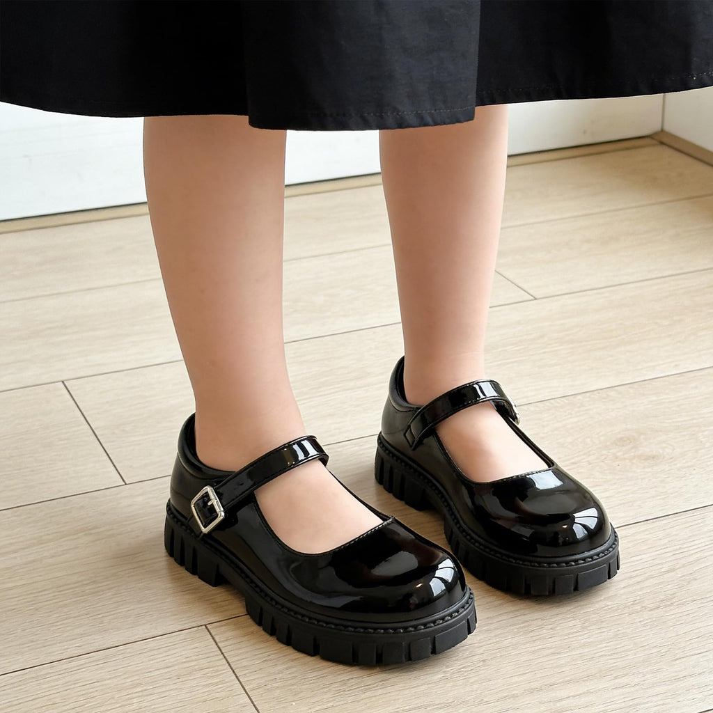 Wulubaba School Shoes for Girls, Black Mary Jane Flats | School Uniform, Non-Slip Sole, Round Toe, Toddler And Little Girl, Daily Dress Wear