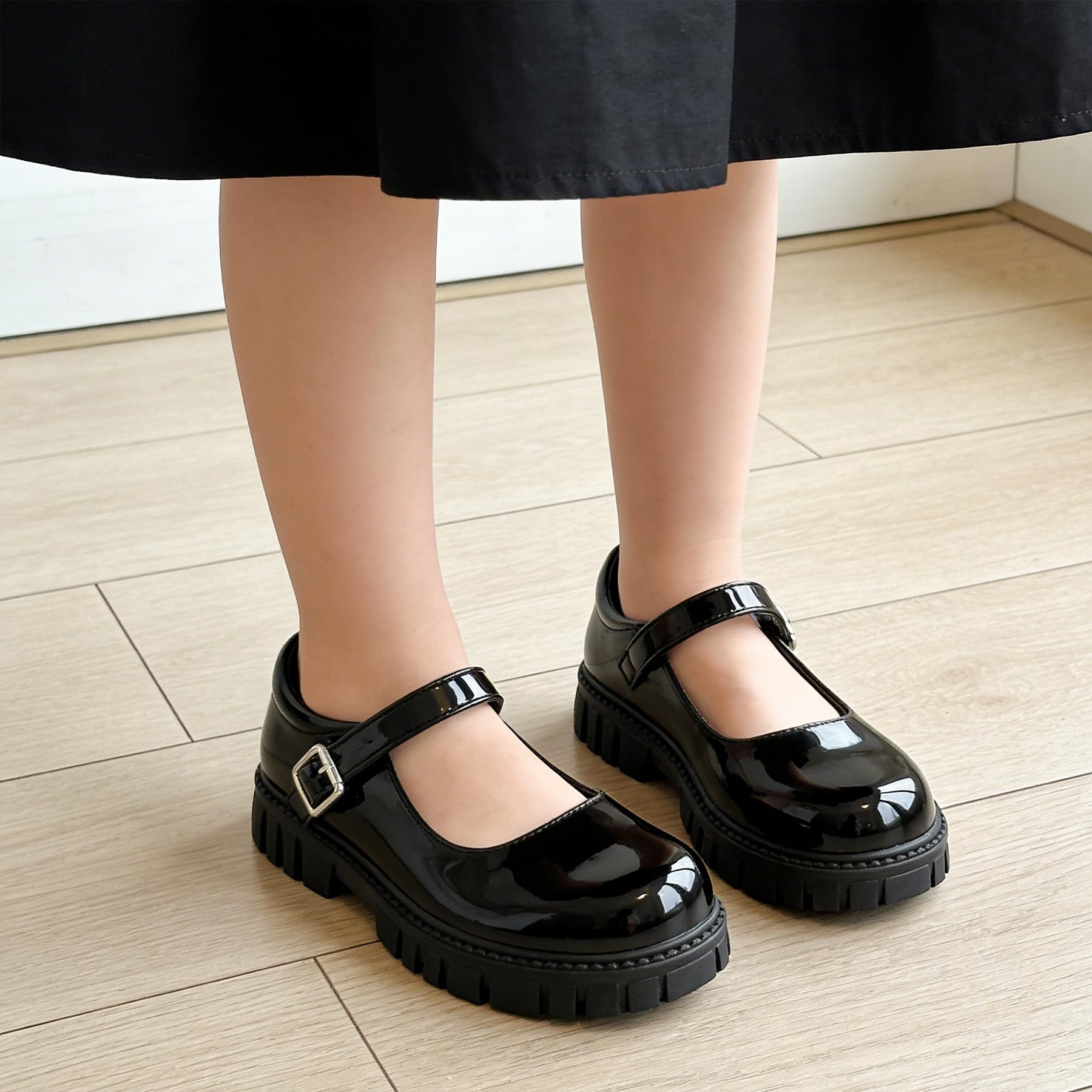 Wulubaba School Shoes for Girls, Black Mary Jane Flats | School Uniform, Non-Slip Sole, Round Toe, Toddler And Little Girl, Daily Dress Wear