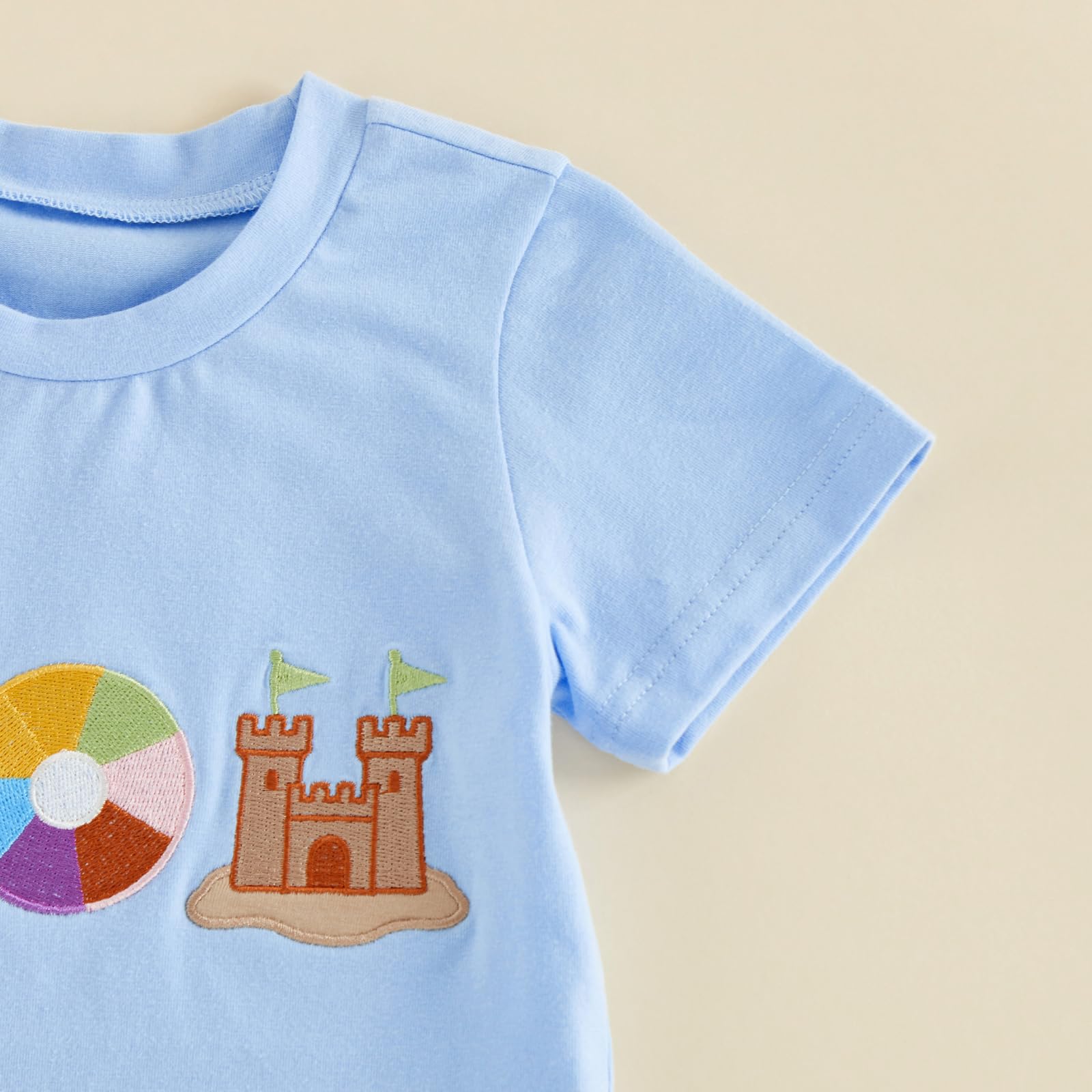 Bagilaanoe Toddler Baby Boy Short Sleeve T-Shirt+ Plaid Shorts Set Castle Embroidery Outfit Beach Clothes 2PCS Set