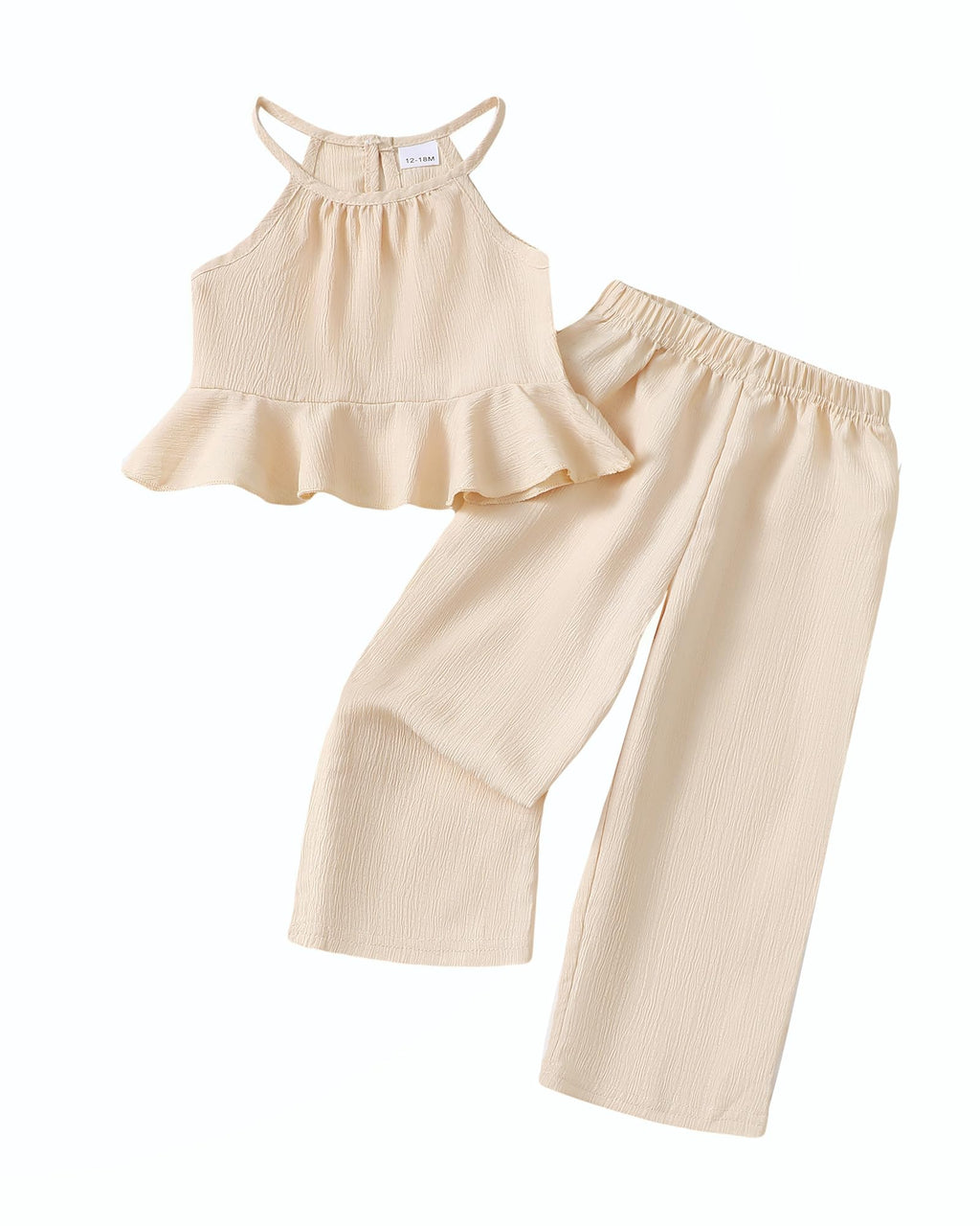 Kucnuzki Baby Girl Clothes Toddler Girl Summer Outfits Sleeveless Ruffle Halter Tops Wide Leg Pants Kids Clothing Set