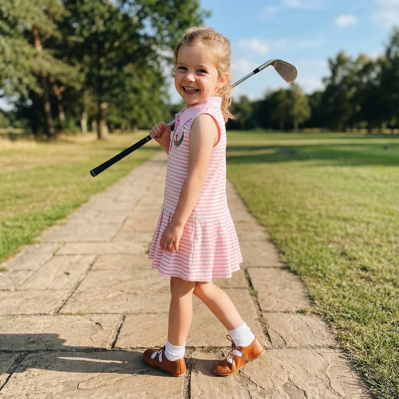 Toddler Baby Girl Clothes Golf Tennis Dress Striped Sleeveless Polo Dress Pleated Skirt Summer Outfits