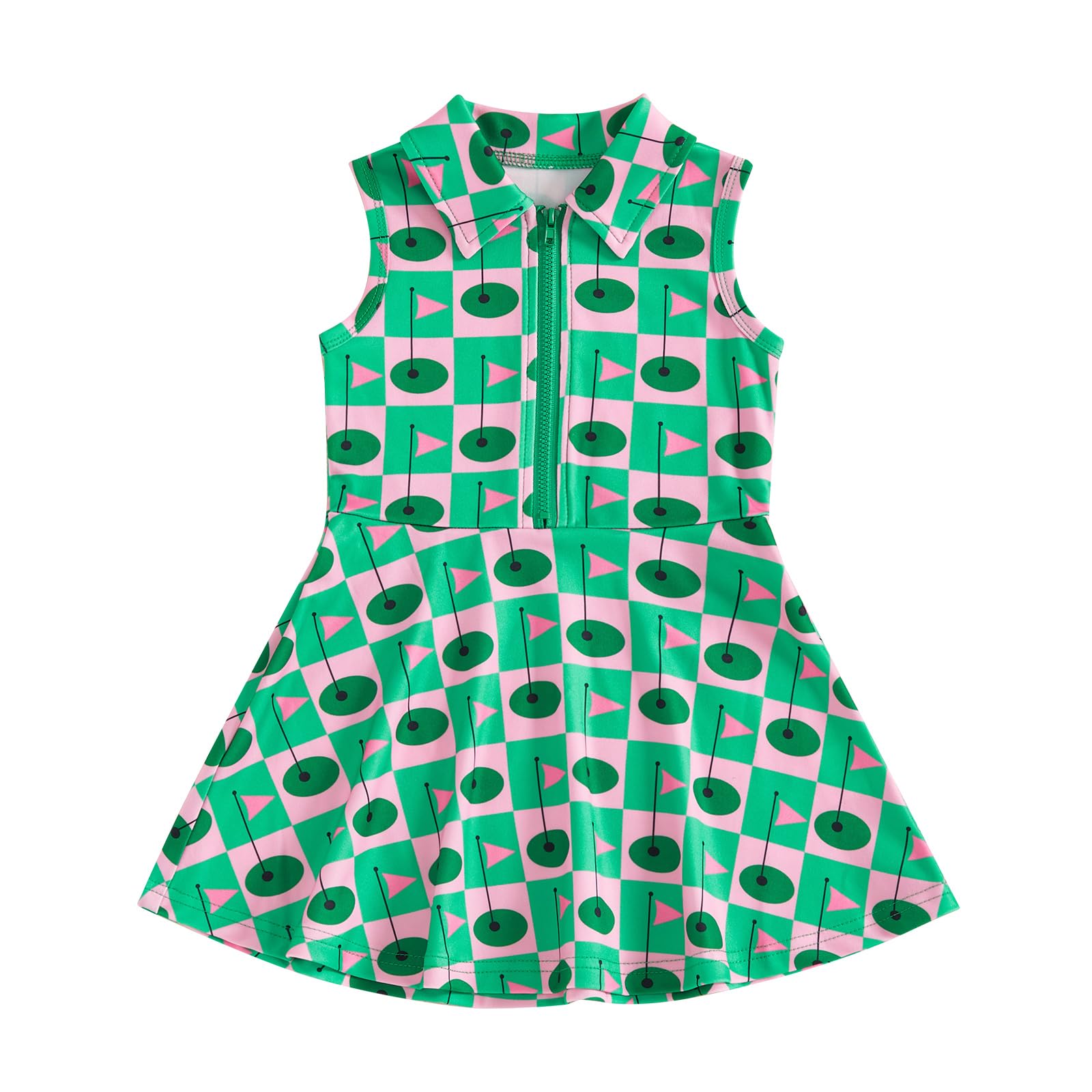 Toddler Baby Girl Dress Kids Polo Tank Dresses Golf Cart Outfit Zipper Ruffle Sleeveless A-line Dress Summer Clothes