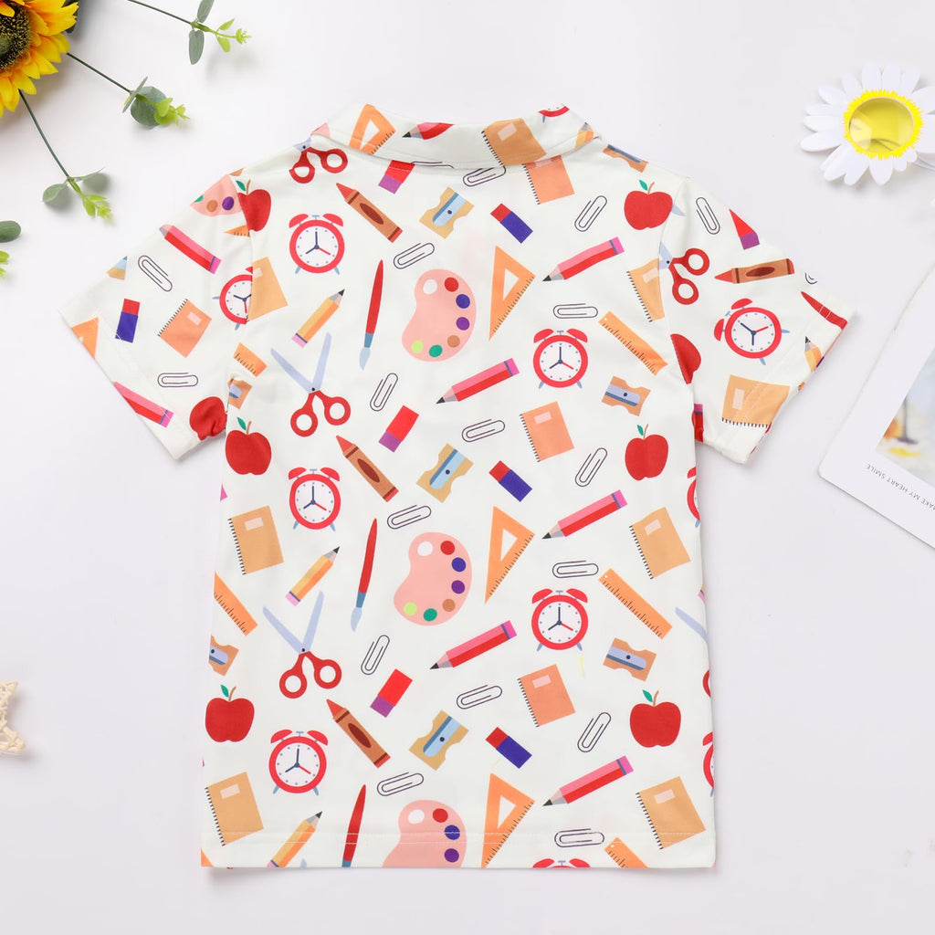 FYMNSI Boys Back to School Shirt School Supplies Short Sleeves Tees Tops Toddler Kids Summer Casual Henley Shirts Clothes