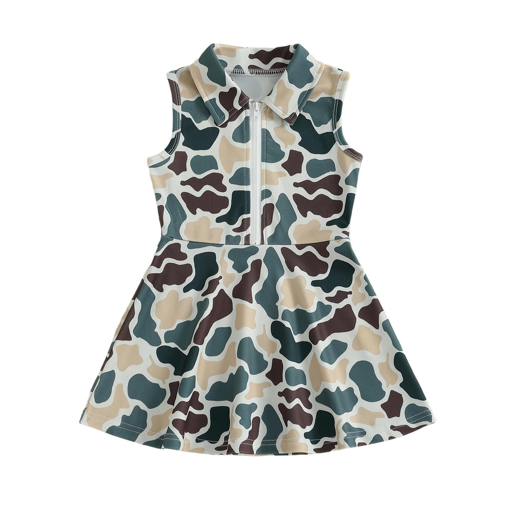 Toddler Baby Girl Dress Kids Polo Tank Dresses Golf Cart Outfit Zipper Ruffle Sleeveless A-line Dress Summer Clothes