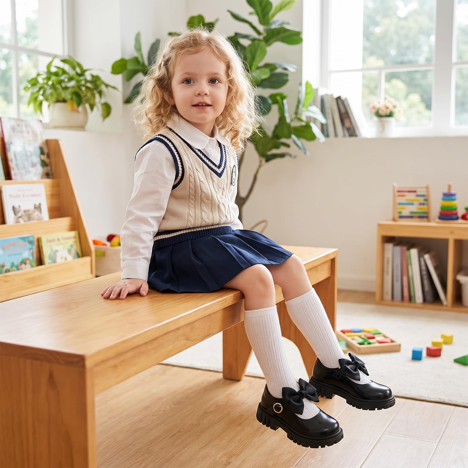 Wulubaba School Shoes for Girls, Black Mary Jane Flats | School Uniform, Non-Slip Sole, Round Toe, Toddler And Little Girl, Daily Dress Wear