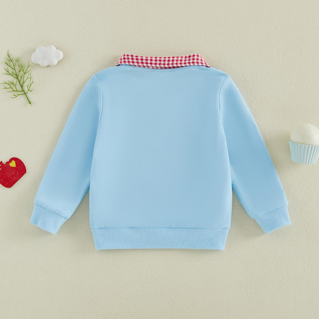 Toddler Boy Girl Christmas Outfit Quarter Zip Sweatshirt with Plaid Collar Shirt Pullover Top