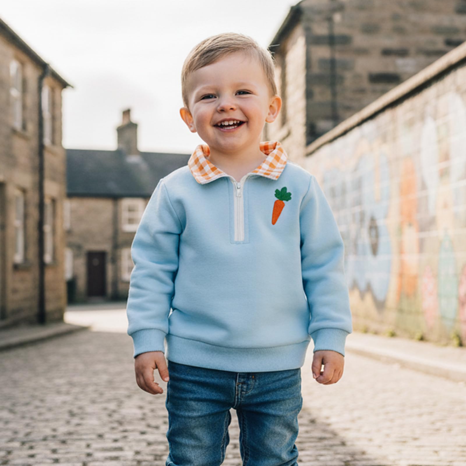 Toddler Boy Girl Christmas Outfit Quarter Zip Sweatshirt with Plaid Collar Shirt Pullover Top