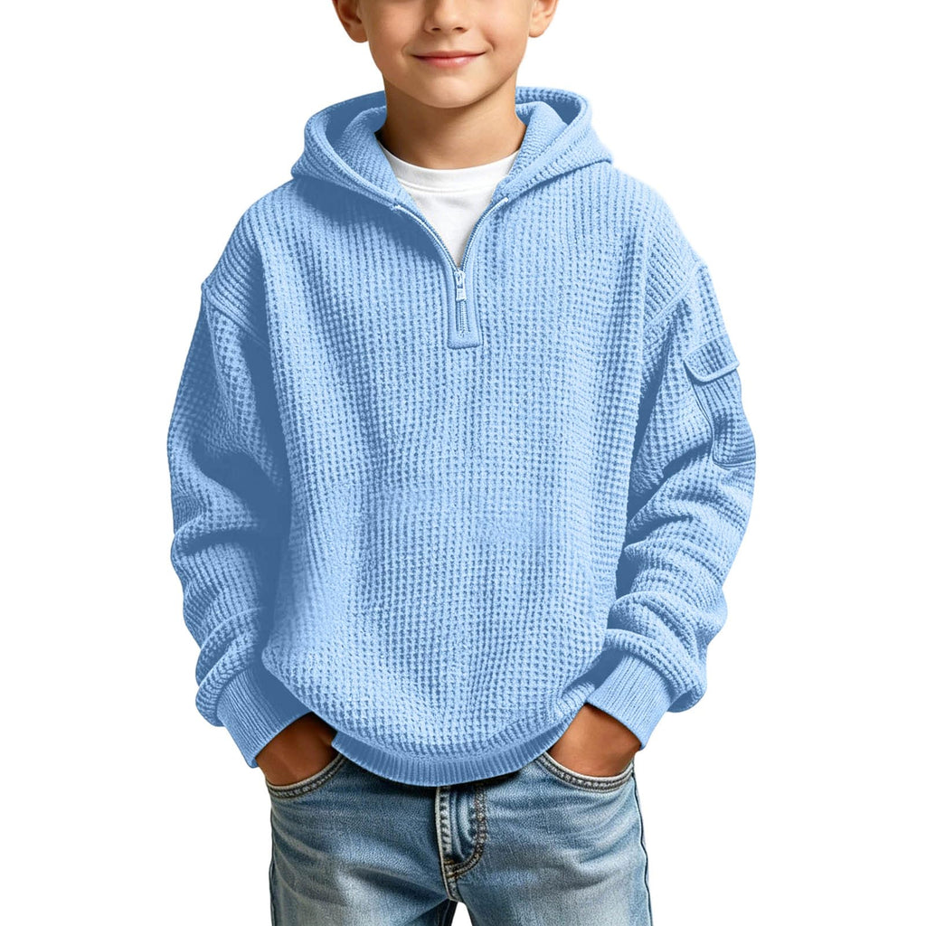 Hoodies for Boys Quarter Zip Waffle Knit Pullover Hooded Sweatshirt Tops | 3-14 Years,Kids Zip Long Sleeve Hoodie,Teen Boy Fashion Fall Winter Casual Sweatshirts,Back to School Clothes