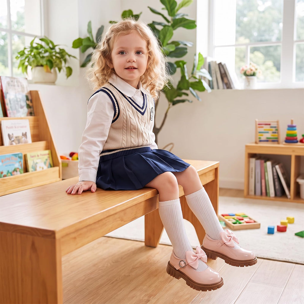 Wulubaba School Shoes for Girls, Black Mary Jane Flats | School Uniform, Non-Slip Sole, Round Toe, Toddler And Little Girl, Daily Dress Wear