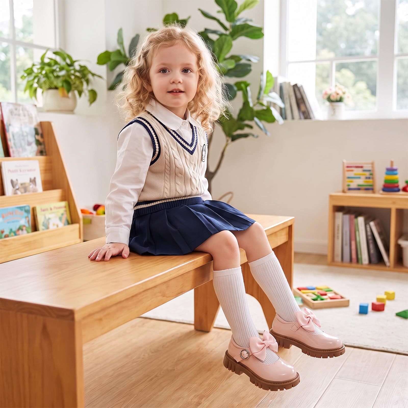 Wulubaba School Shoes for Girls, Black Mary Jane Flats | School Uniform, Non-Slip Sole, Round Toe, Toddler And Little Girl, Daily Dress Wear