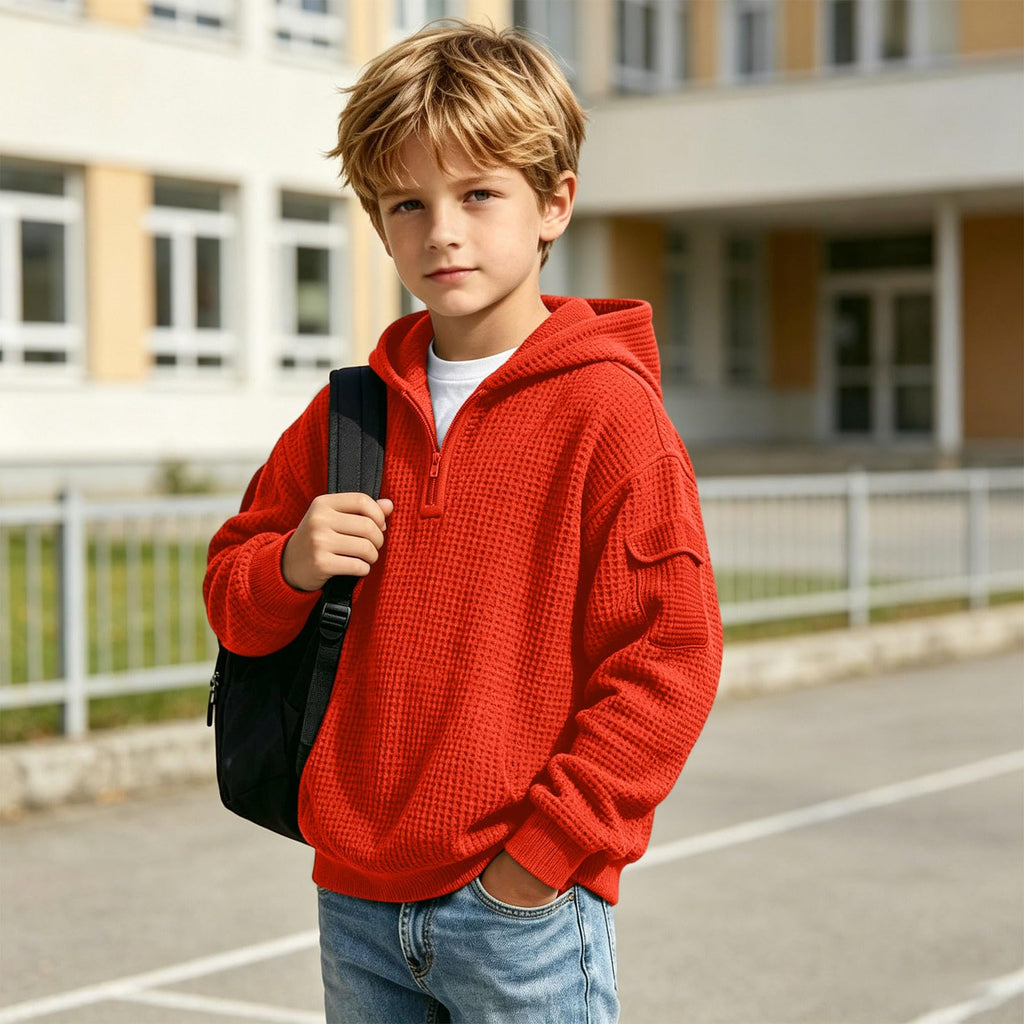 Hoodies for Boys Quarter Zip Waffle Knit Pullover Hooded Sweatshirt Tops | 3-14 Years,Kids Zip Long Sleeve Hoodie,Teen Boy Fashion Fall Winter Casual Sweatshirts,Back to School Clothes