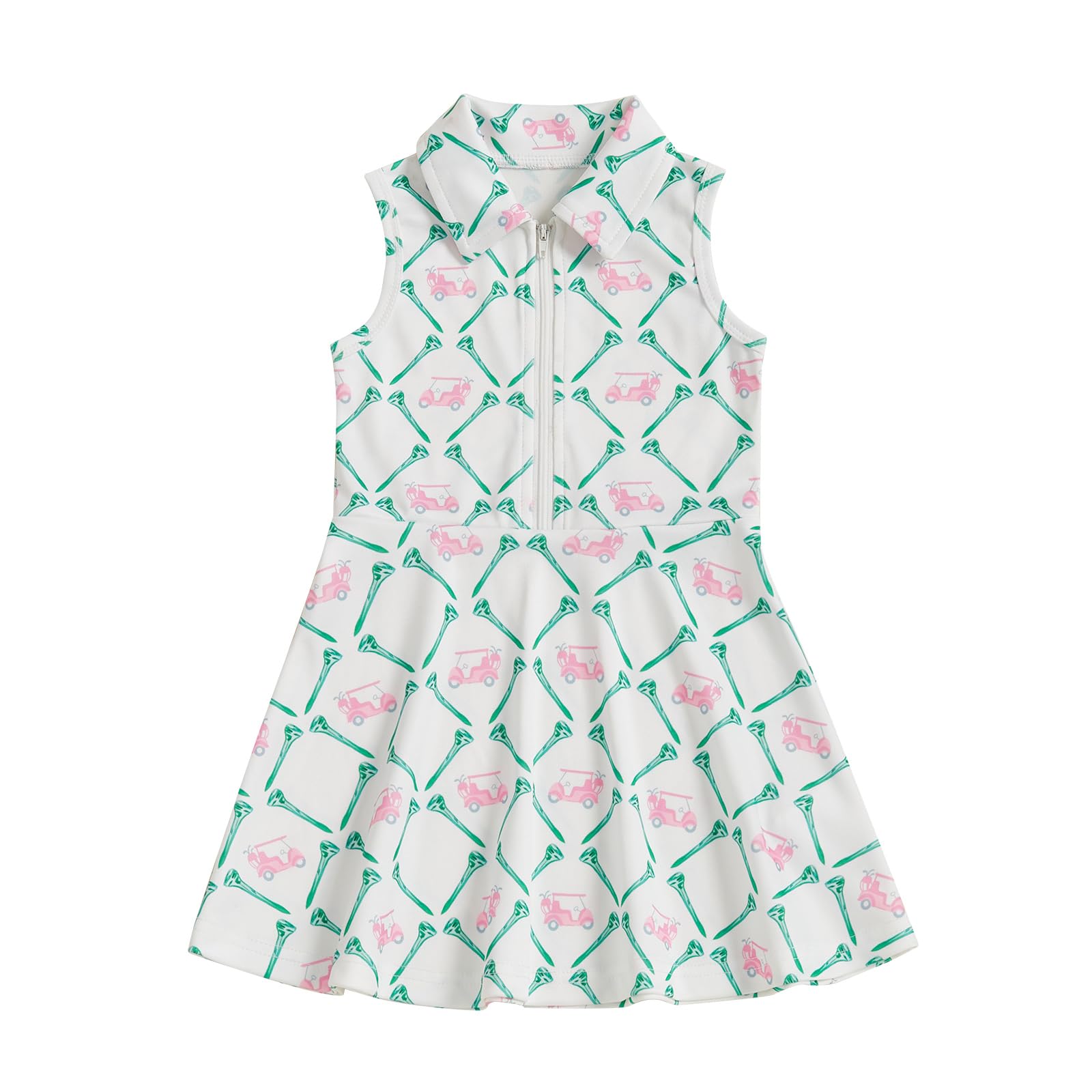 Toddler Baby Girl Dress Kids Polo Tank Dresses Golf Cart Outfit Zipper Ruffle Sleeveless A-line Dress Summer Clothes