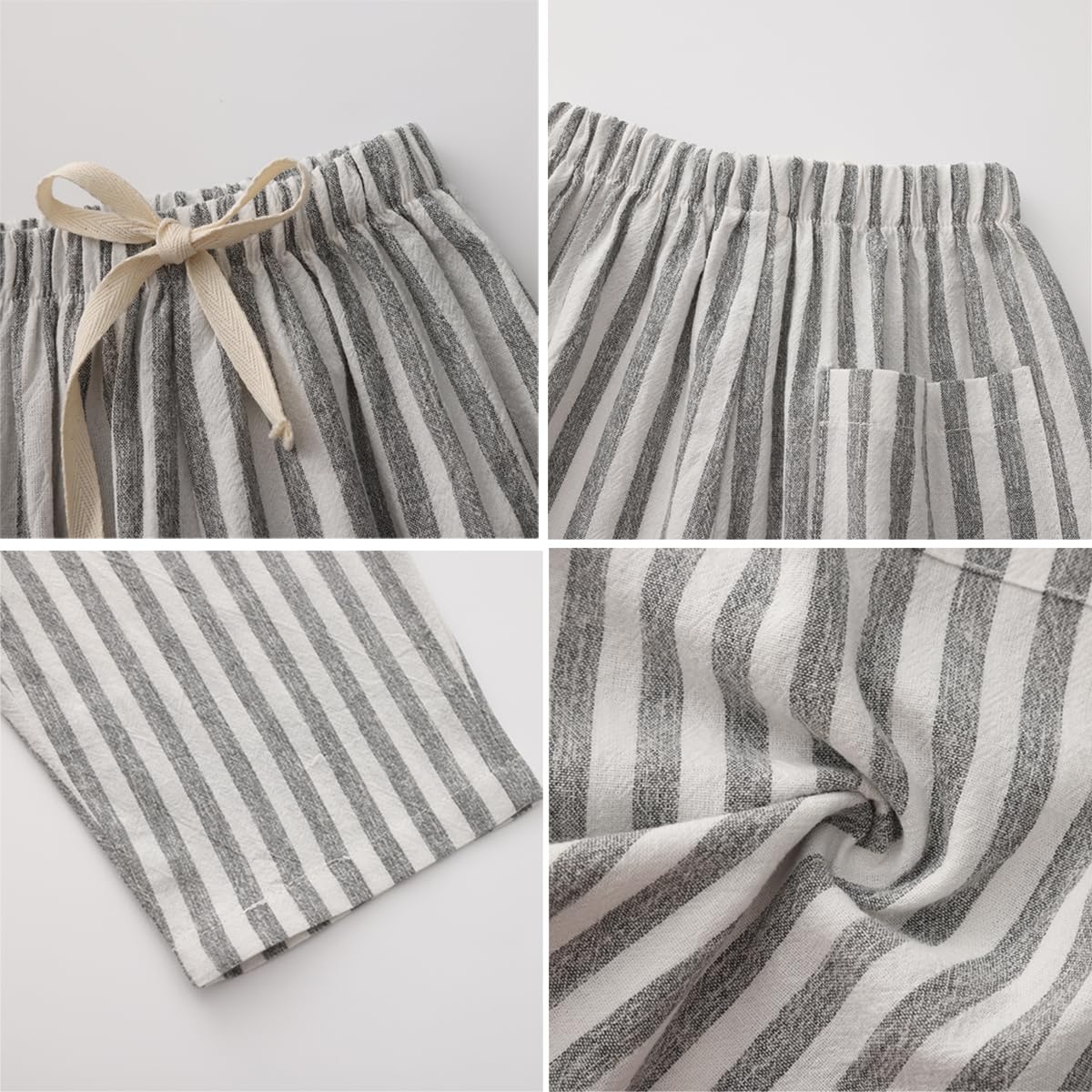 Ashmyova Classic Casual Pants for Boys Thin Cotton Stripe Elastics Waist Spring Summer Trousers Toddler Long Pants 2Pcs