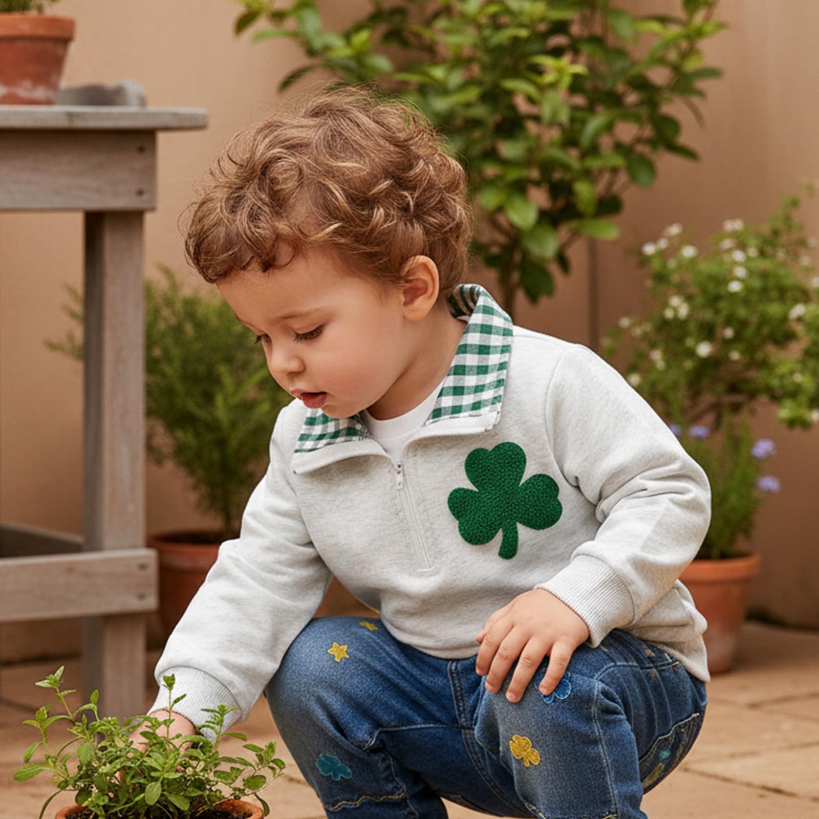 Toddler Boy Girl Christmas Outfit Quarter Zip Sweatshirt with Plaid Collar Shirt Pullover Top