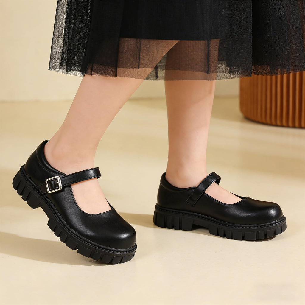Wulubaba School Shoes for Girls, Black Mary Jane Flats | School Uniform, Non-Slip Sole, Round Toe, Toddler And Little Girl, Daily Dress Wear