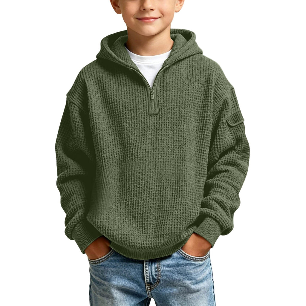 Hoodies for Boys Quarter Zip Waffle Knit Pullover Hooded Sweatshirt Tops | 3-14 Years,Kids Zip Long Sleeve Hoodie,Teen Boy Fashion Fall Winter Casual Sweatshirts,Back to School Clothes