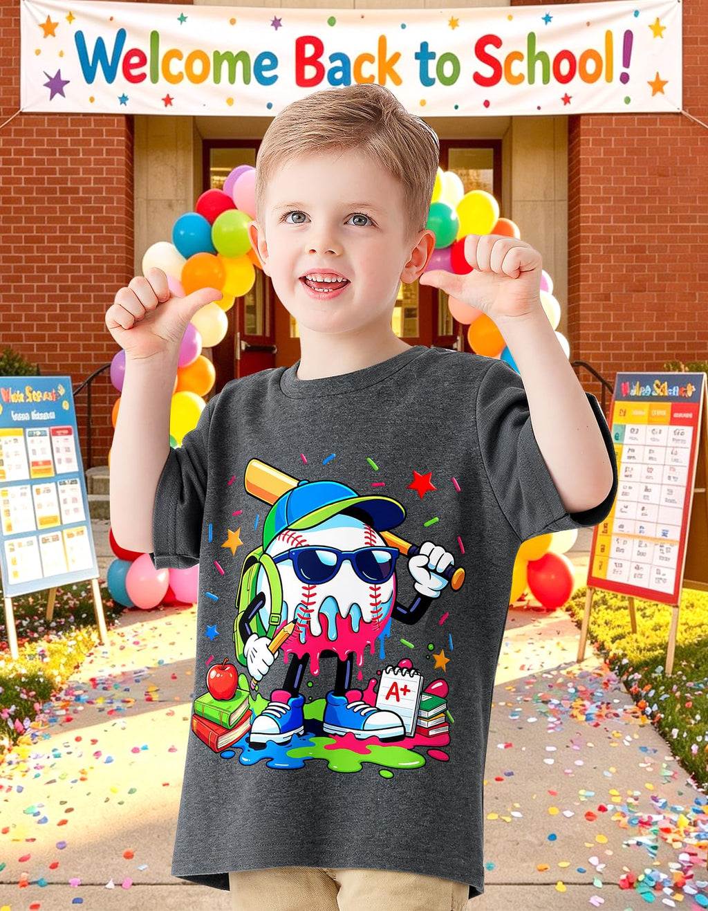 Boys Festival Shirt, Holiday Graphic Cute Print T-Shirt 3-7 Years Toddler Summer Short Sleeve Tops | Back to School Shrit, First Day of School, Christmas, Thanksgiving, Festival Theme Tshirt, Funny Cute Print, Machine Washable