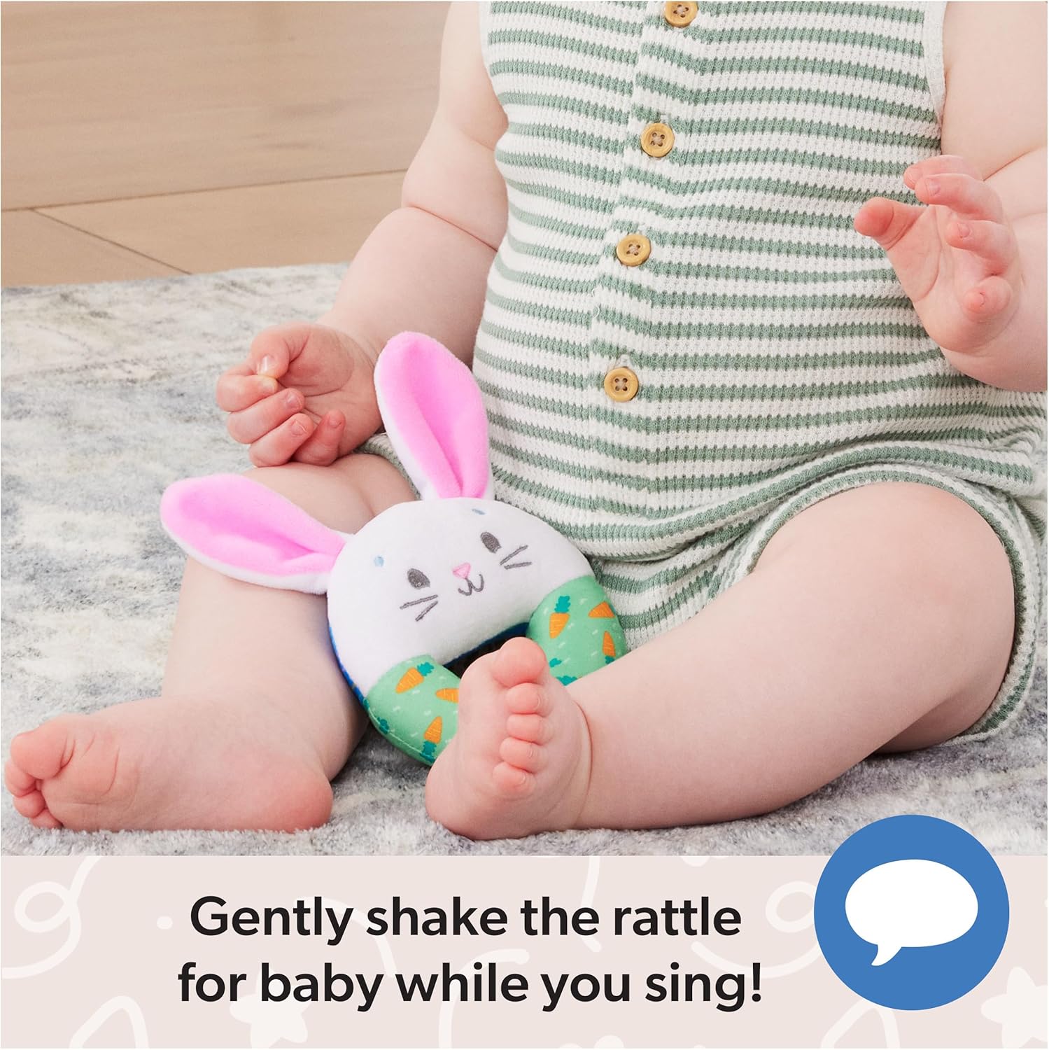 Ms. Rachel Official Hop Little Bunnies Soft Rattle, Baby Teething Toys with Plush Bunny Cover, Toddler Toys for Girls & Boys, Ages 3 Months to 1+