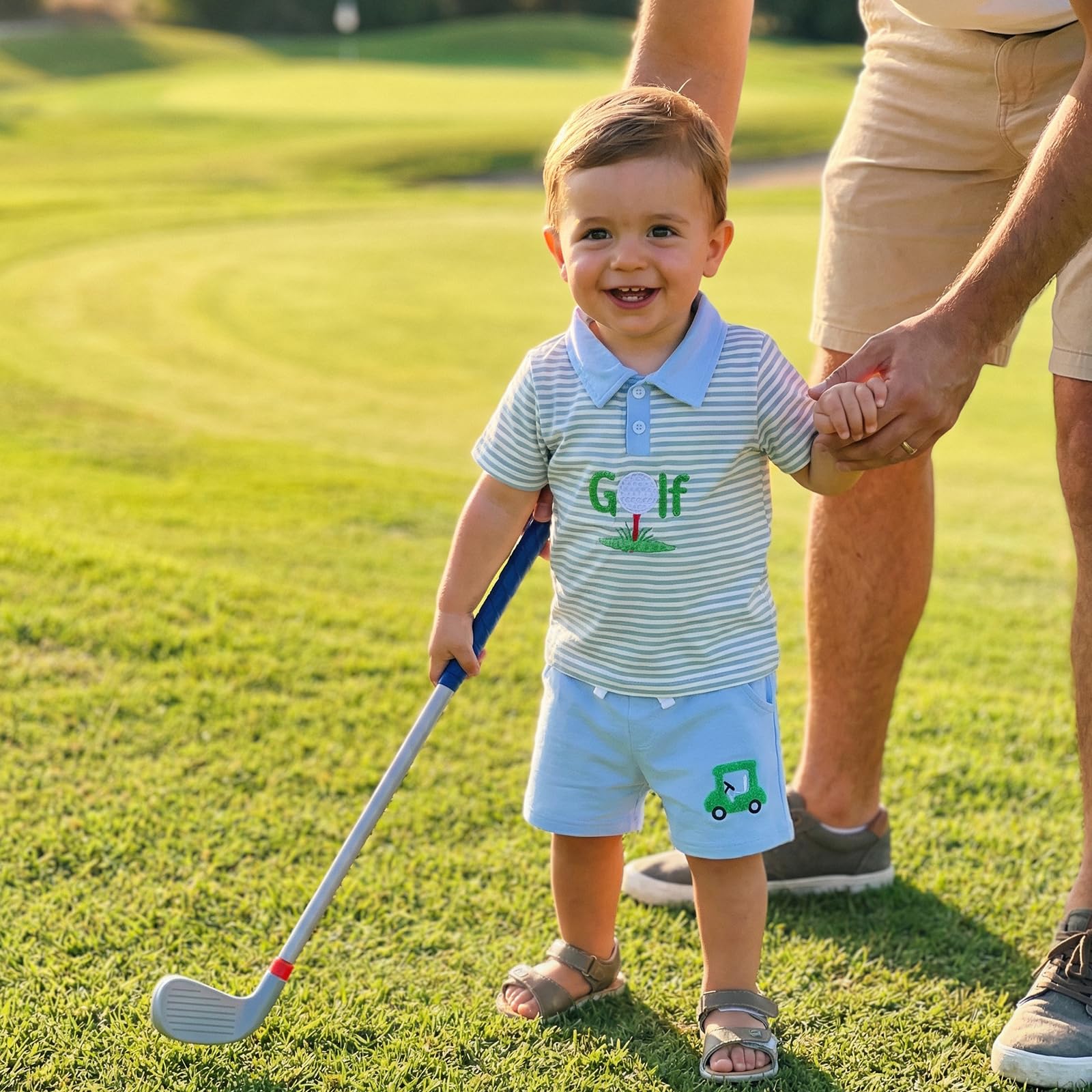 Chloefairy Toddler Baby Boy Golf Outfit Short Sleeve Golf Cart Polo T Shirts Top Shorts Set 2Pcs Golf Theme Summer Clothes