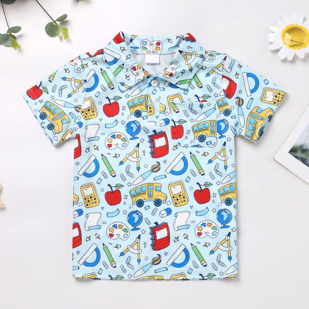 FYMNSI Boys Back to School Shirt School Supplies Short Sleeves Tees Tops Toddler Kids Summer Casual Henley Shirts Clothes
