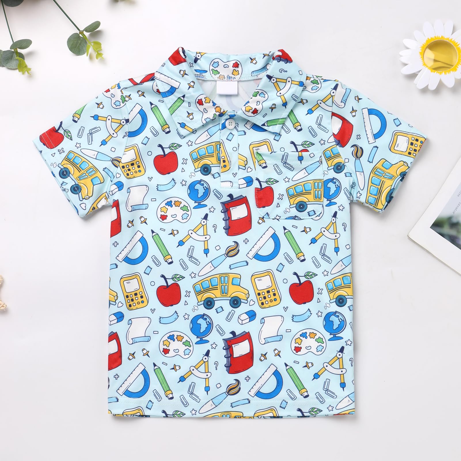FYMNSI Boys Back to School Shirt School Supplies Short Sleeves Tees Tops Toddler Kids Summer Casual Henley Shirts Clothes