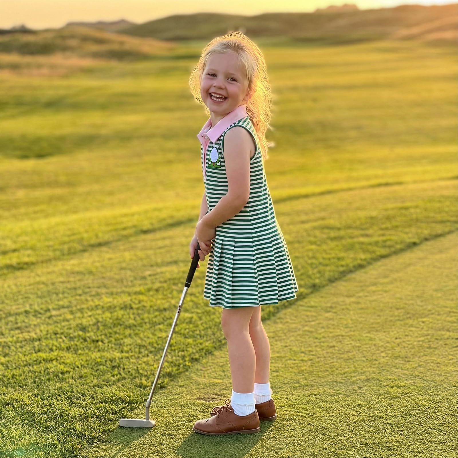 Toddler Baby Girl Clothes Golf Tennis Dress Striped Sleeveless Polo Dress Pleated Skirt Summer Outfits