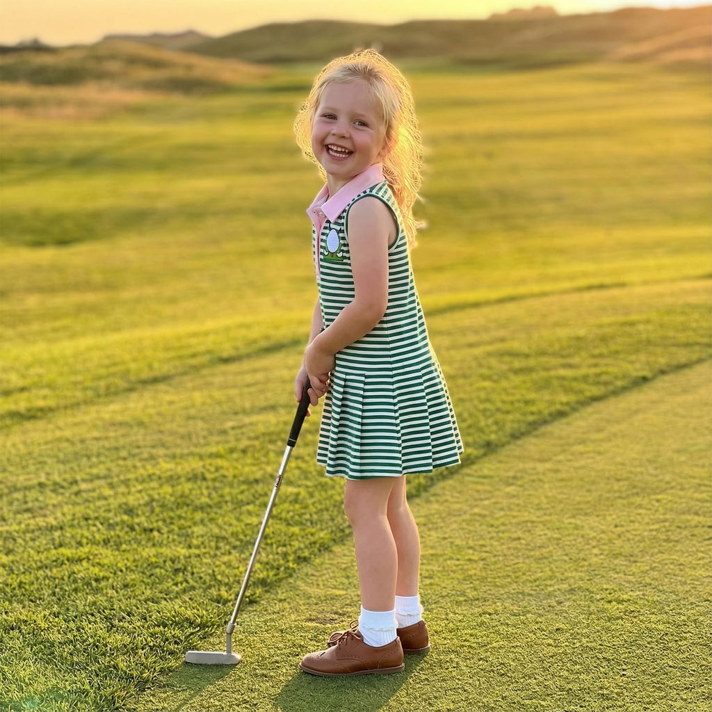 Toddler Baby Girl Clothes Golf Tennis Dress Striped Sleeveless Polo Dress Pleated Skirt Summer Outfits