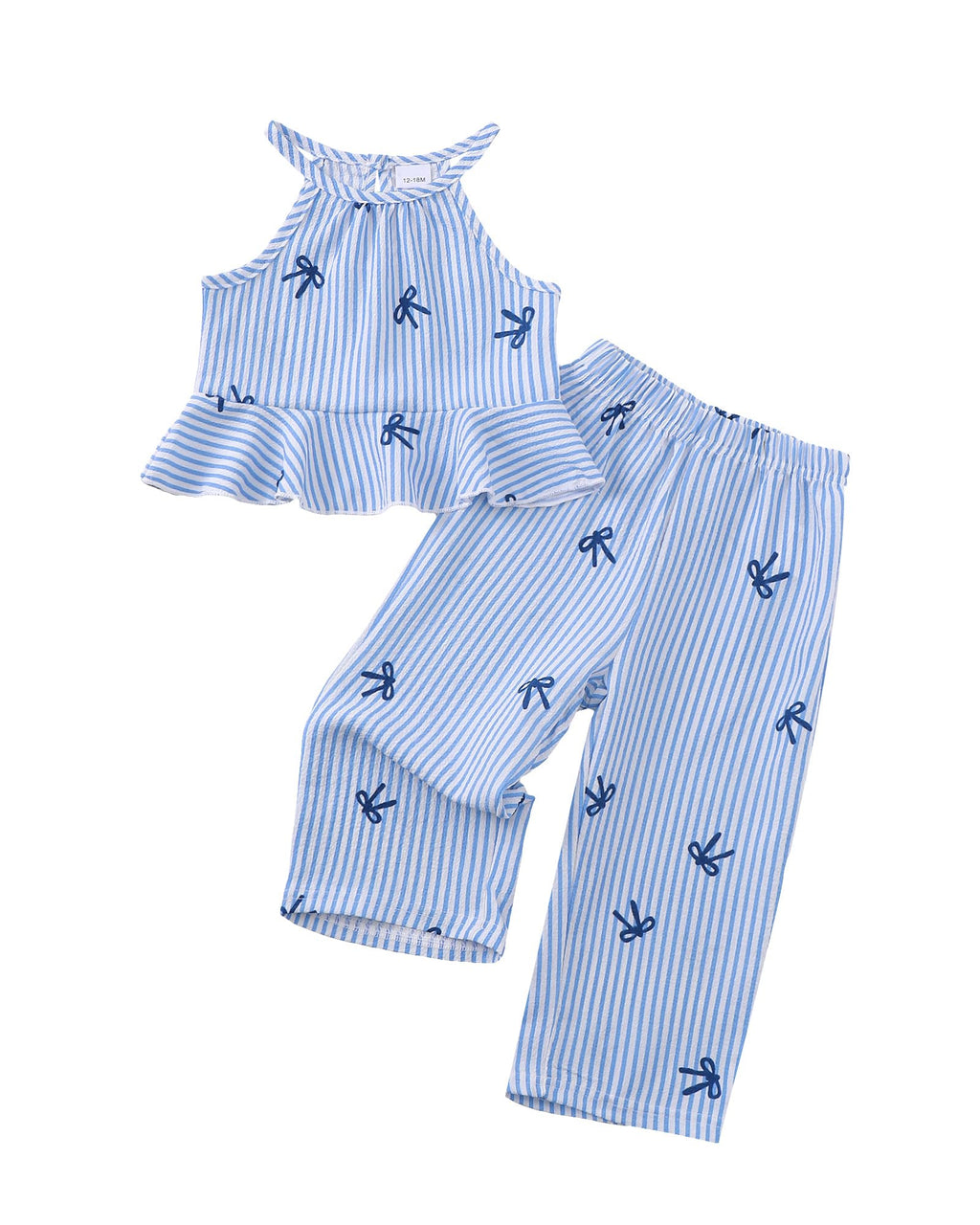 Kucnuzki Baby Girl Clothes Toddler Girl Summer Outfits Sleeveless Ruffle Halter Tops Wide Leg Pants Kids Clothing Set