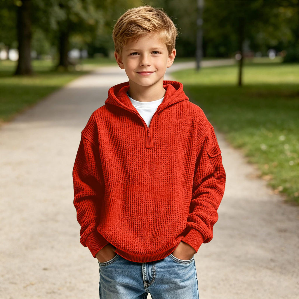 Hoodies for Boys Quarter Zip Waffle Knit Pullover Hooded Sweatshirt Tops | 3-14 Years,Kids Zip Long Sleeve Hoodie,Teen Boy Fashion Fall Winter Casual Sweatshirts,Back to School Clothes