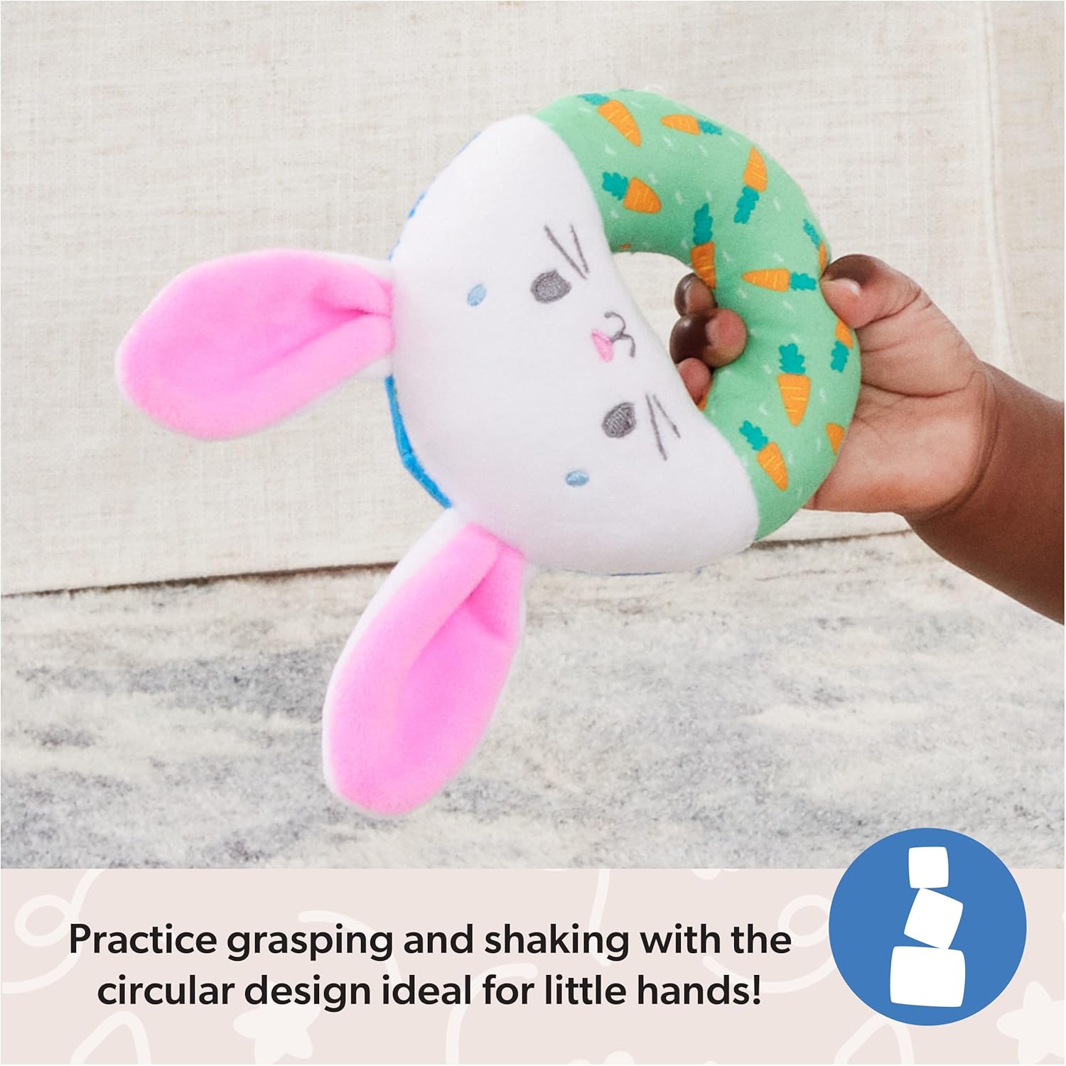 Ms. Rachel Official Hop Little Bunnies Soft Rattle, Baby Teething Toys with Plush Bunny Cover, Toddler Toys for Girls & Boys, Ages 3 Months to 1+