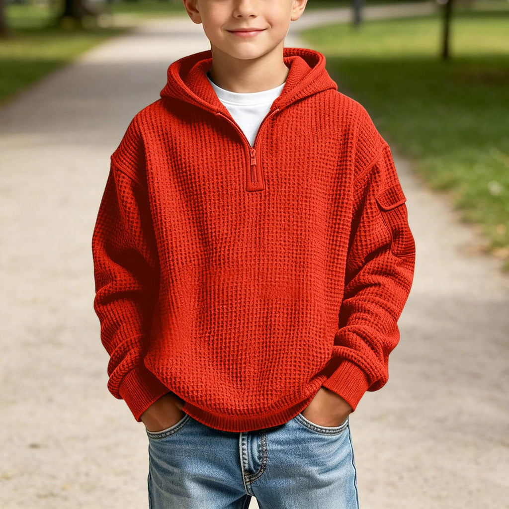 Hoodies for Boys Quarter Zip Waffle Knit Pullover Hooded Sweatshirt Tops | 3-14 Years,Kids Zip Long Sleeve Hoodie,Teen Boy Fashion Fall Winter Casual Sweatshirts,Back to School Clothes