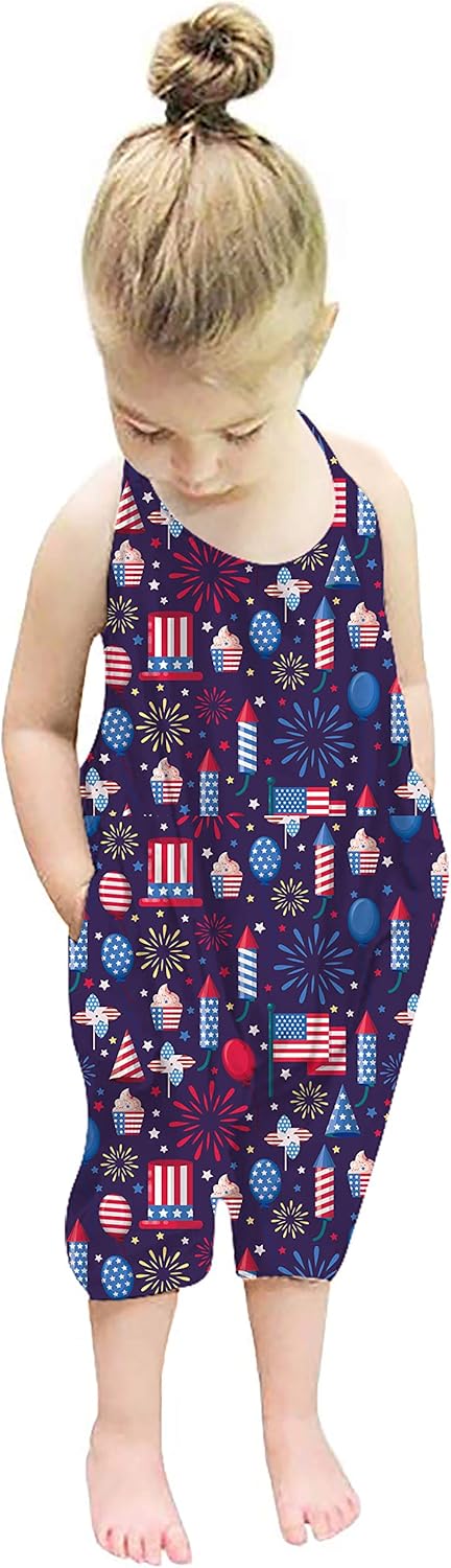 Backless Strap Slouch Jumpsuit for Toddler Girls Cute Harem Halter Romper Pants with Pockets
