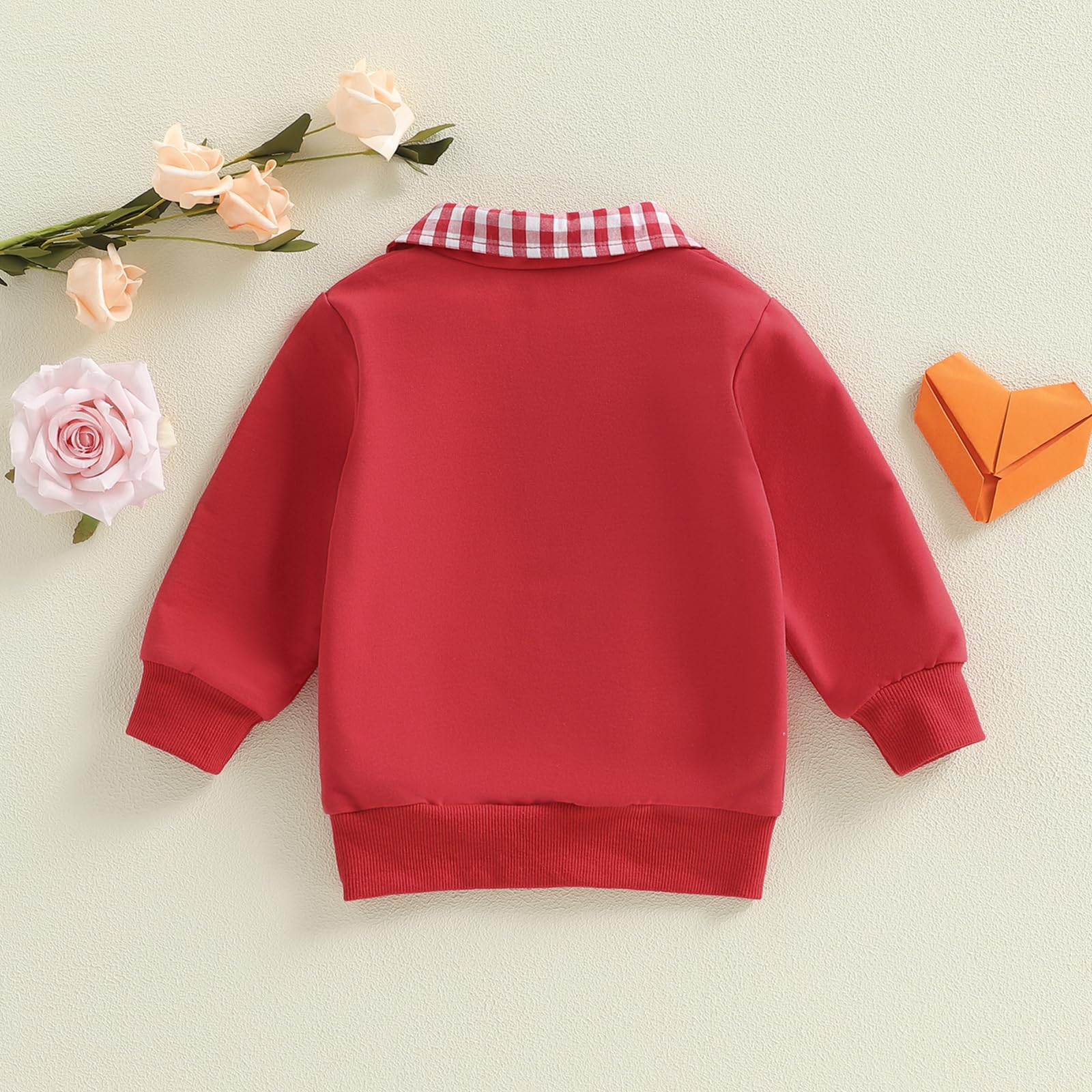 Toddler Boy Girl Christmas Outfit Quarter Zip Sweatshirt with Plaid Collar Shirt Pullover Top