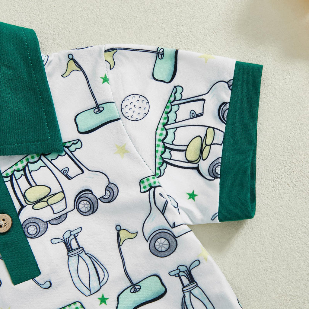 Chloefairy Toddler Baby Boy Golf Outfit Short Sleeve Golf Cart Polo T Shirts Top Shorts Set 2Pcs Golf Theme Summer Clothes