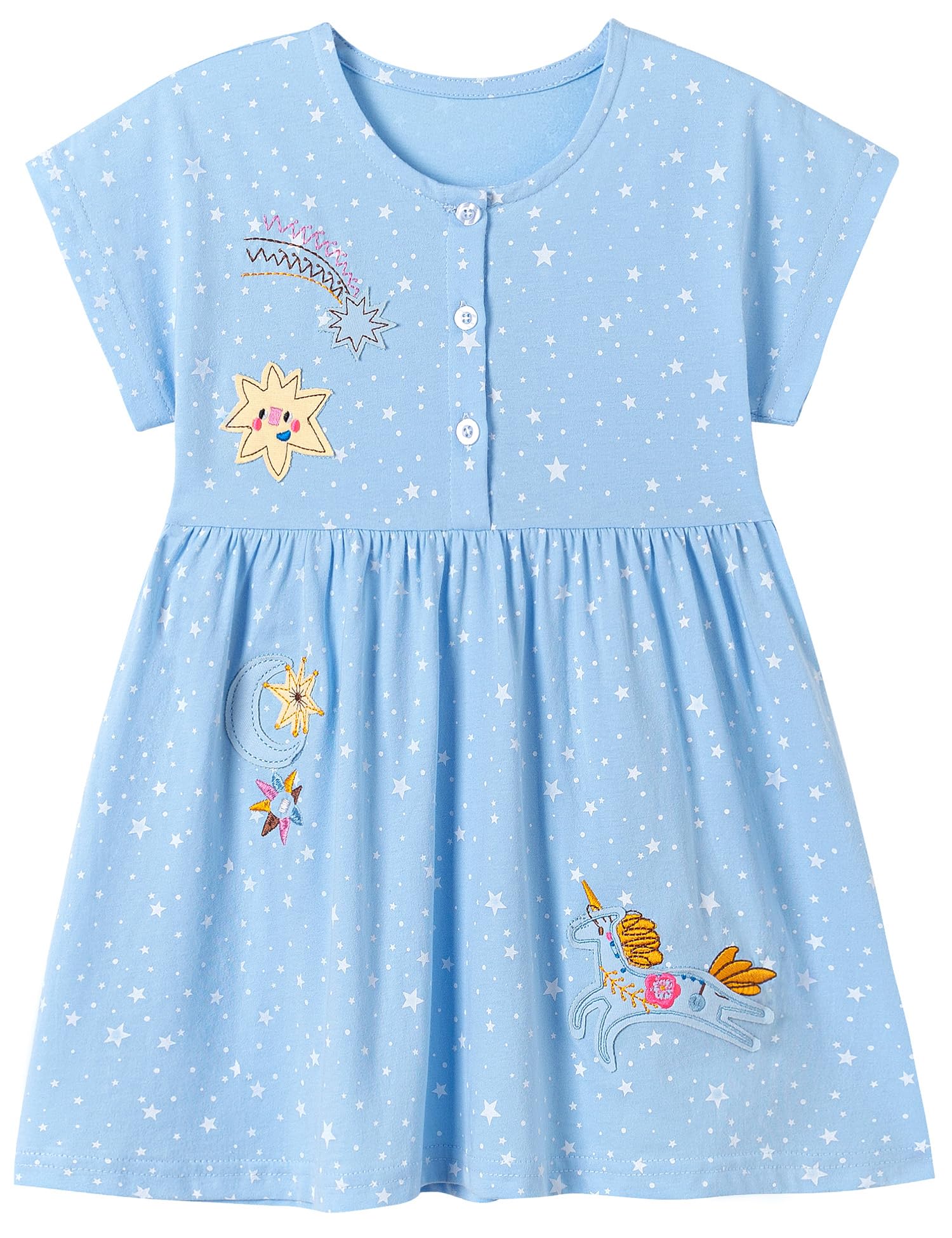 FreeLu Toddler Girls Striped Summer Dress Cartoon Appliques Dresses Girls Cotton Casual Clothing 2-7Y