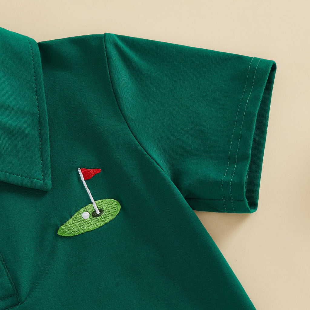 Chloefairy Toddler Baby Boy Golf Outfit Short Sleeve Golf Cart Polo T Shirts Top Shorts Set 2Pcs Golf Theme Summer Clothes