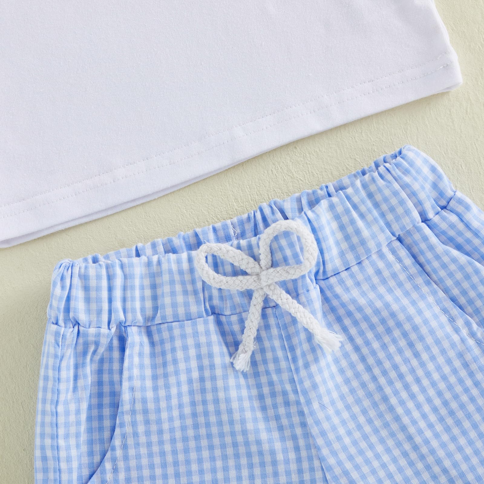 Bagilaanoe Toddler Baby Boy Short Sleeve T-Shirt+ Plaid Shorts Set Castle Embroidery Outfit Beach Clothes 2PCS Set