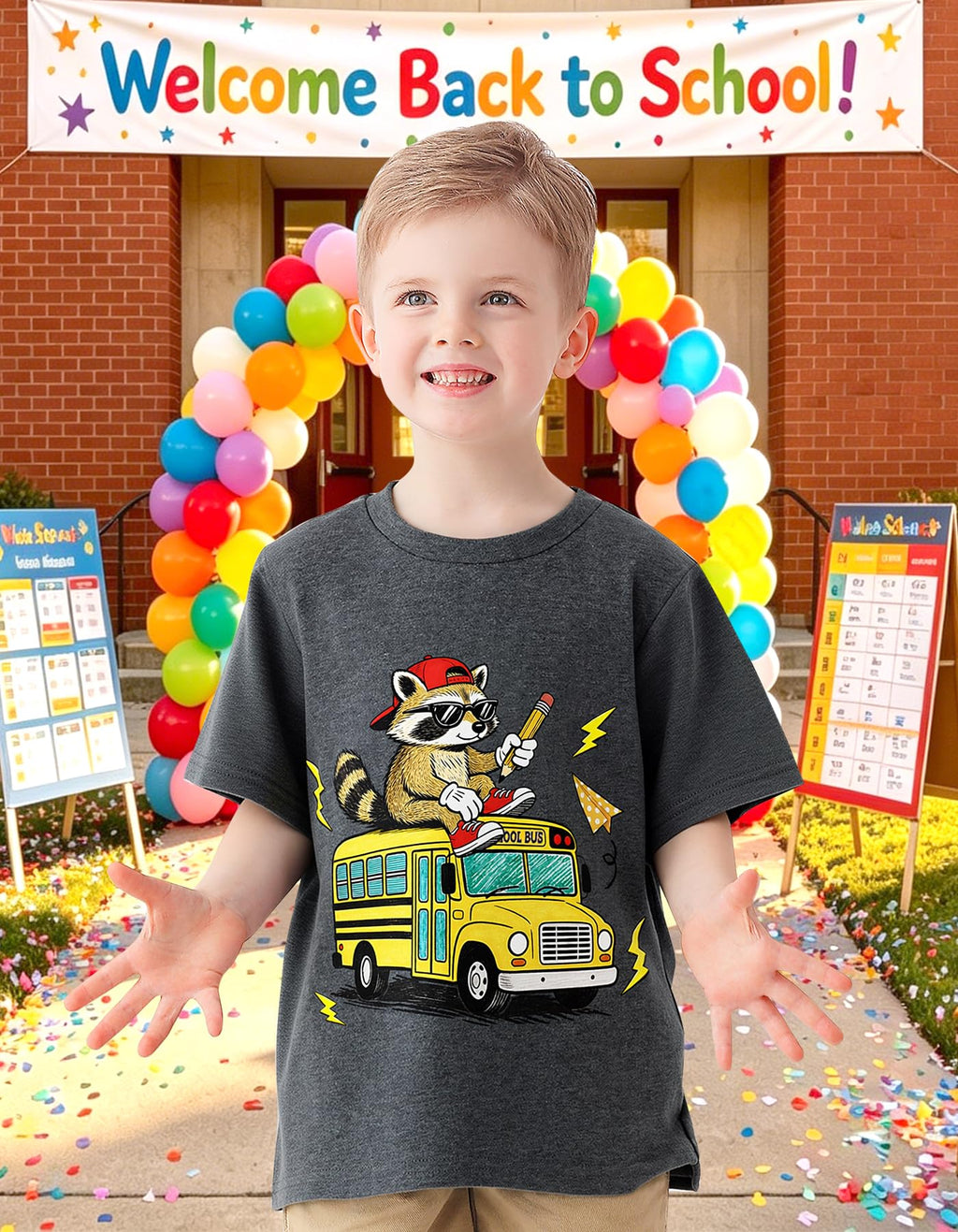 Boys Festival Shirt, Holiday Graphic Cute Print T-Shirt 3-7 Years Toddler Summer Short Sleeve Tops | Back to School Shrit, First Day of School, Christmas, Thanksgiving, Festival Theme Tshirt, Funny Cute Print, Machine Washable