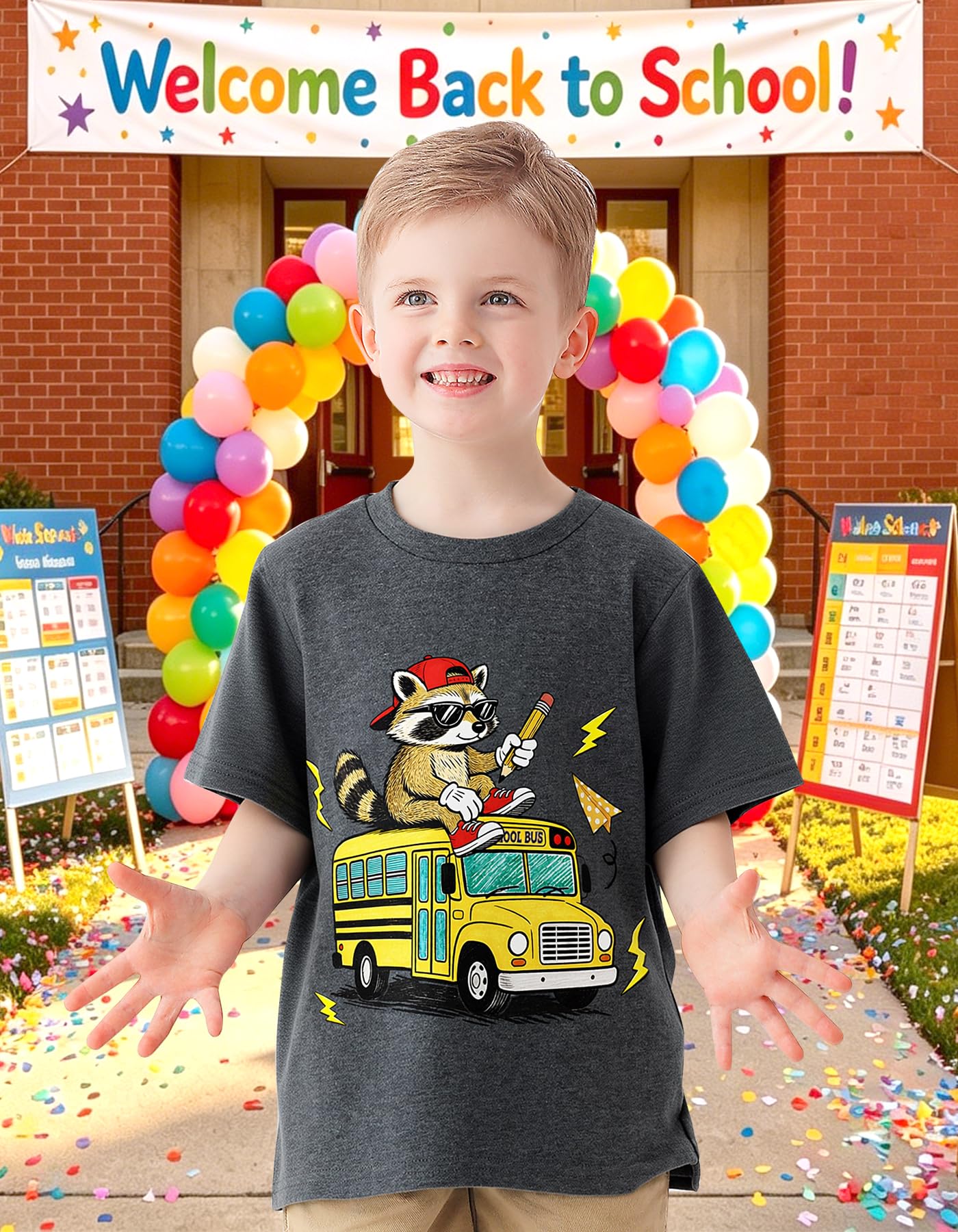 Boys Festival Shirt, Holiday Graphic Cute Print T-Shirt 3-7 Years Toddler Summer Short Sleeve Tops | Back to School Shrit, First Day of School, Christmas, Thanksgiving, Festival Theme Tshirt, Funny Cute Print, Machine Washable
