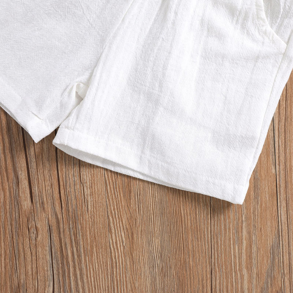 Toddler Boys Girls 2Pcs Linen Clothes Set Button Down Short Sleeve Polo Shirt+Elastic Gauze Shorts Summer Outfit
