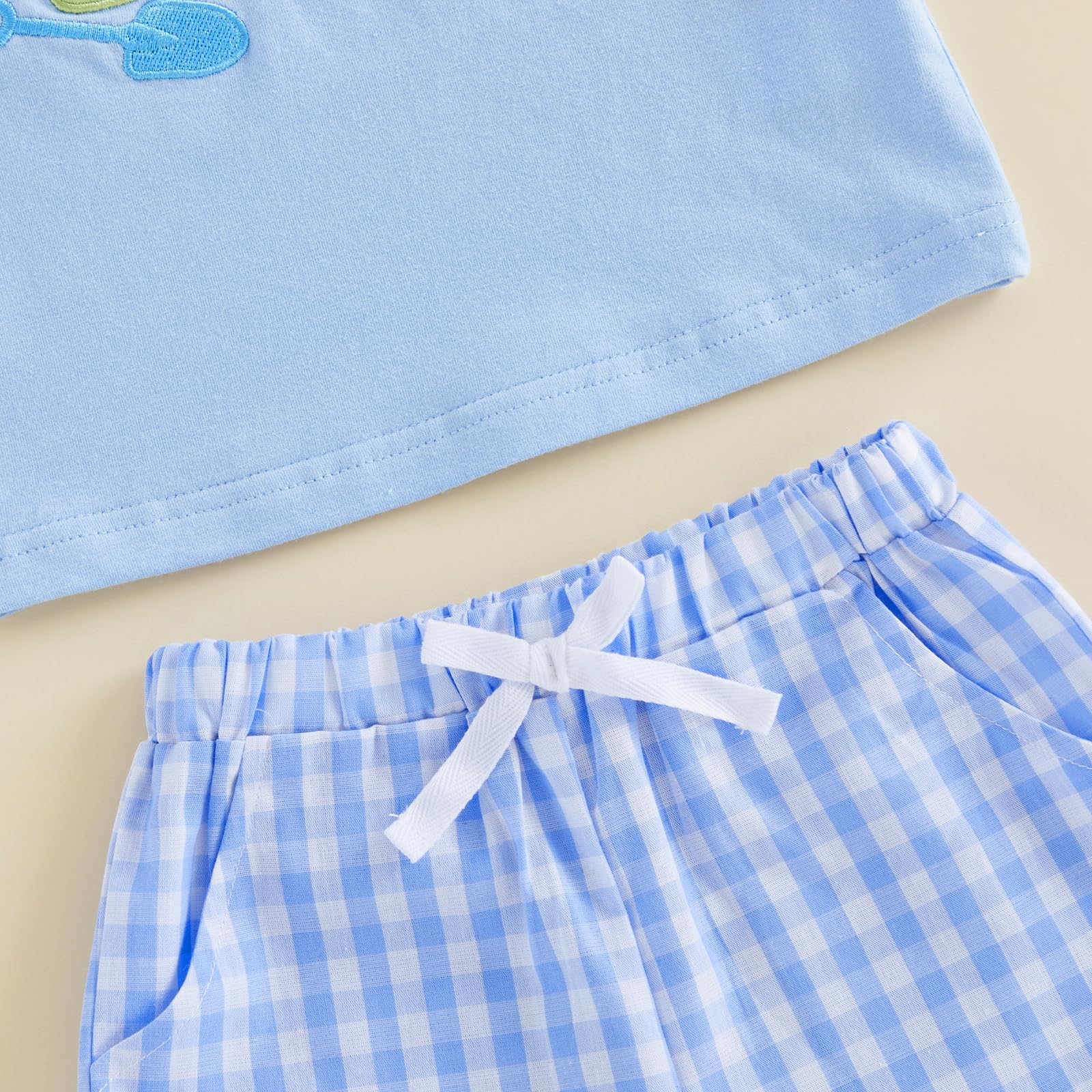 Bagilaanoe Toddler Baby Boy Short Sleeve T-Shirt+ Plaid Shorts Set Castle Embroidery Outfit Beach Clothes 2PCS Set
