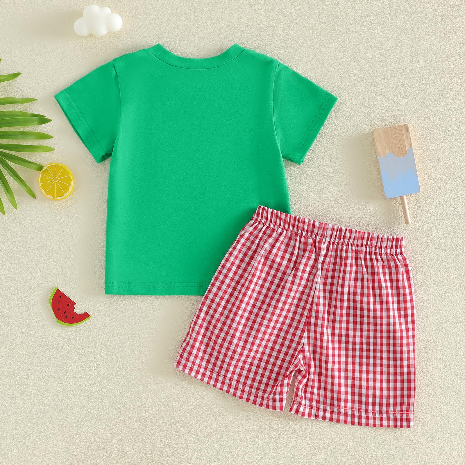 Bagilaanoe Toddler Baby Boy Short Sleeve T-Shirt+ Plaid Shorts Set Castle Embroidery Outfit Beach Clothes 2PCS Set