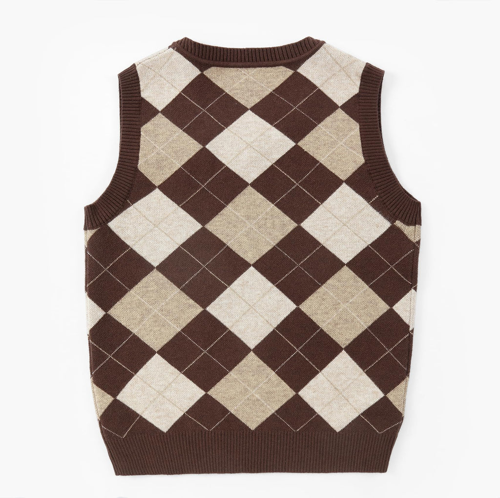 Boys Sweater Vest V Neck Argyle Sleeveless Uniform Knit Plaid Kids Clothes