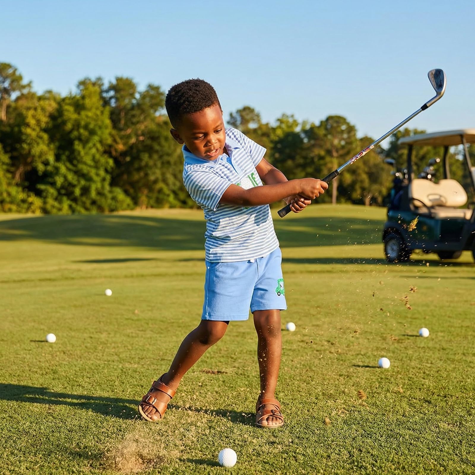 Chloefairy Toddler Baby Boy Golf Outfit Short Sleeve Golf Cart Polo T Shirts Top Shorts Set 2Pcs Golf Theme Summer Clothes