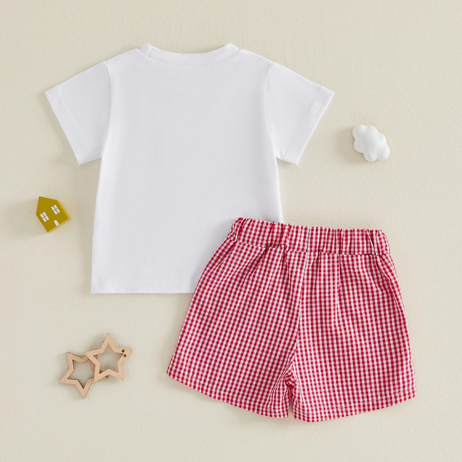 Bagilaanoe Toddler Baby Boy Short Sleeve T-Shirt+ Plaid Shorts Set Castle Embroidery Outfit Beach Clothes 2PCS Set