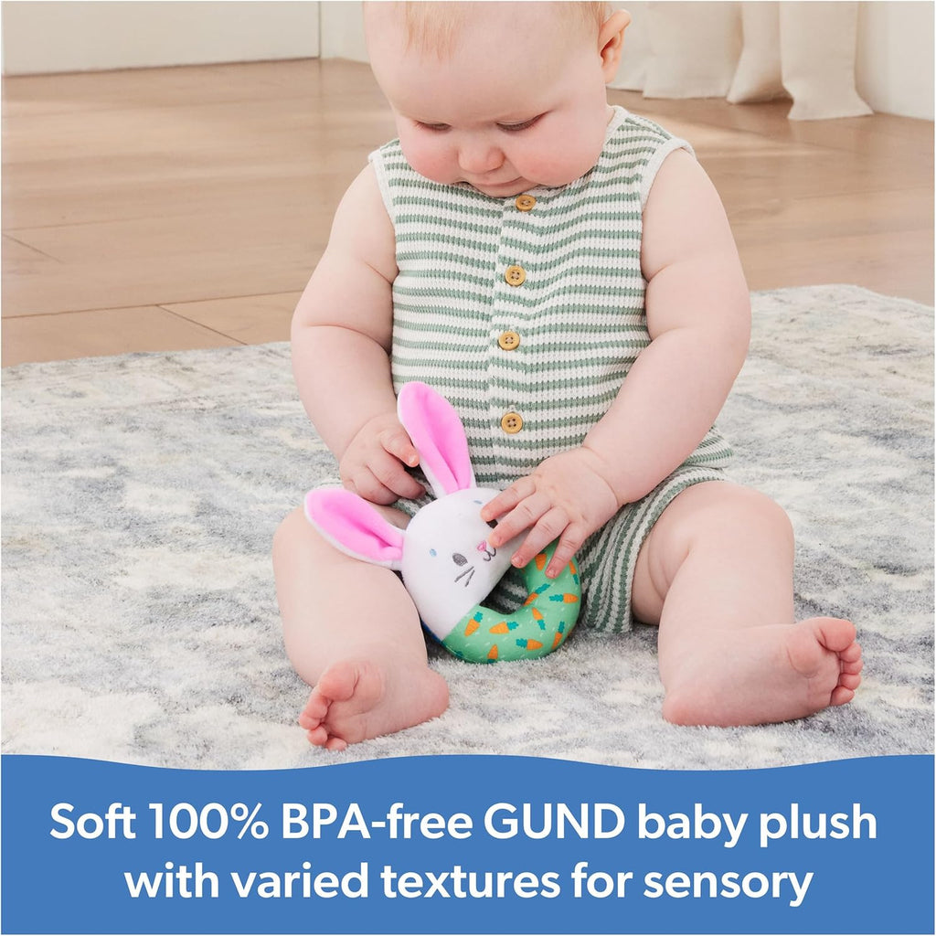Ms. Rachel Official Hop Little Bunnies Soft Rattle, Baby Teething Toys with Plush Bunny Cover, Toddler Toys for Girls & Boys, Ages 3 Months to 1+