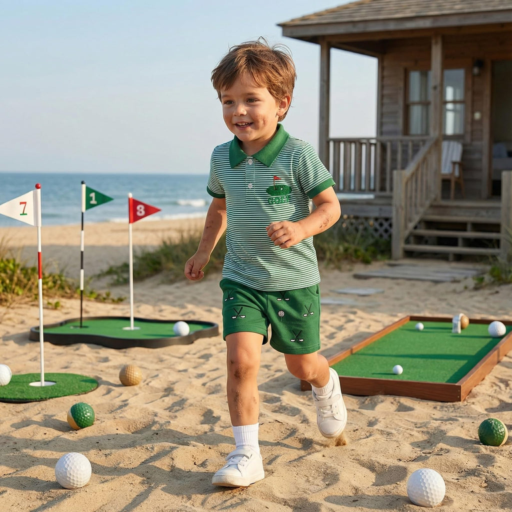 Chloefairy Toddler Baby Boy Golf Outfit Short Sleeve Golf Cart Polo T Shirts Top Shorts Set 2Pcs Golf Theme Summer Clothes