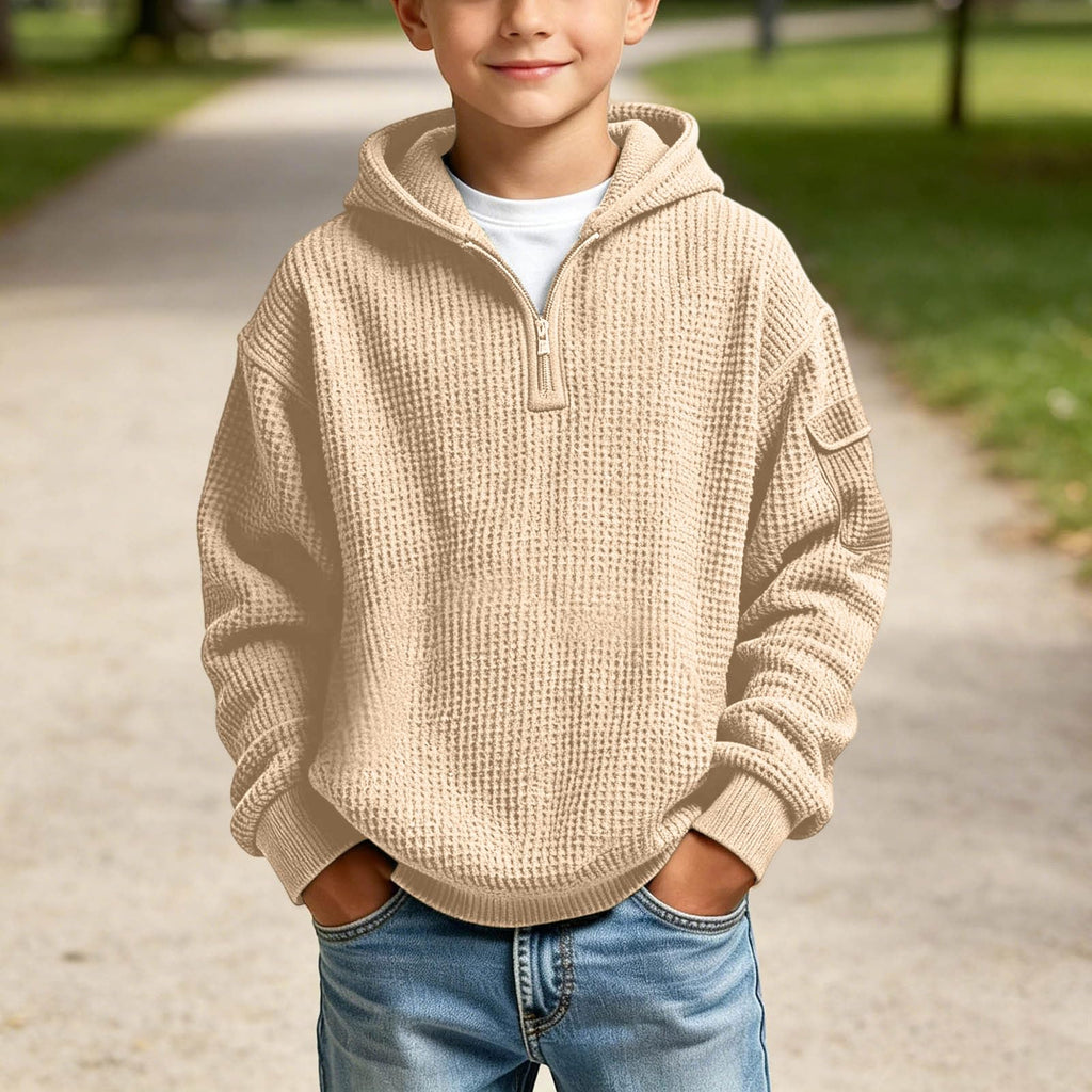 Hoodies for Boys Quarter Zip Waffle Knit Pullover Hooded Sweatshirt Tops | 3-14 Years,Kids Zip Long Sleeve Hoodie,Teen Boy Fashion Fall Winter Casual Sweatshirts,Back to School Clothes
