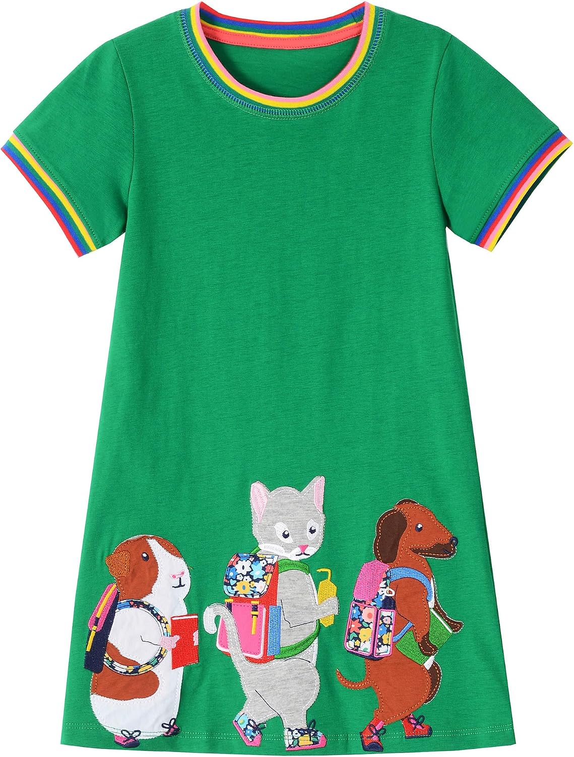 FreeLu Toddler Girls Striped Summer Dress Cartoon Appliques Dresses Girls Cotton Casual Clothing 2-7Y